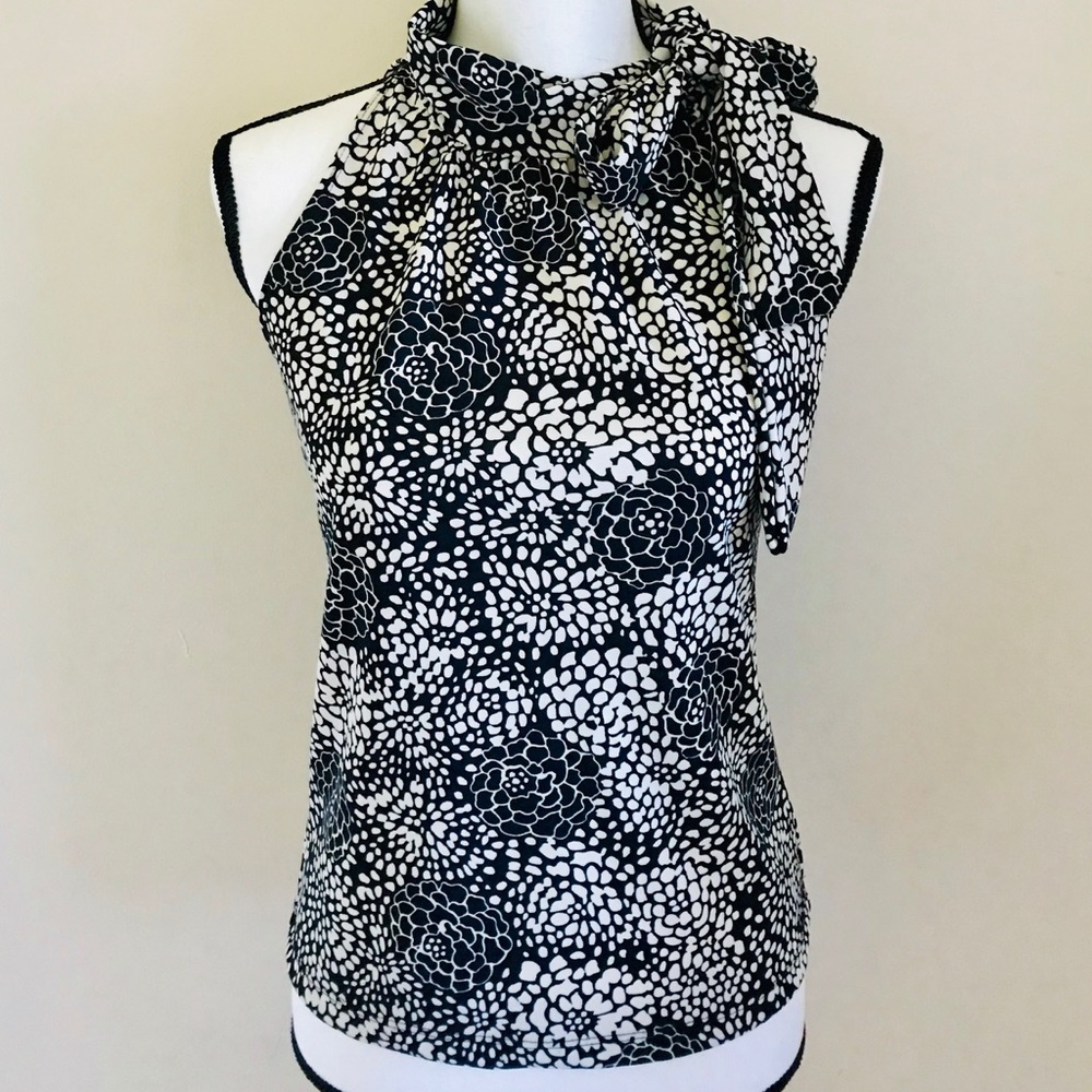 White House Black Market Tie-Neck Floral Blouse